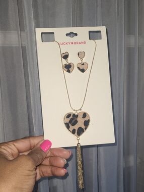 Lucky Brand Gold-Tone Leopard Heart Pendant Necklace & Earring Set